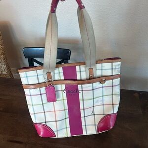 Coach heritage tattersall Plaid multicolor shoulder Tote purse